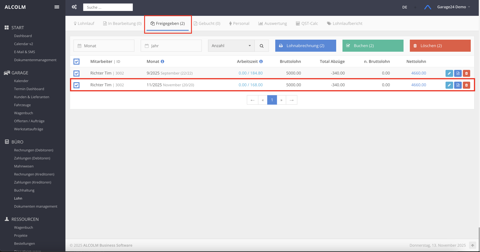 Tab wechseln zu Freigegeben